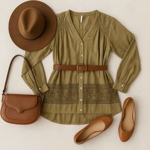 Free People Green Gardens Tunic Oversized Top Sz S